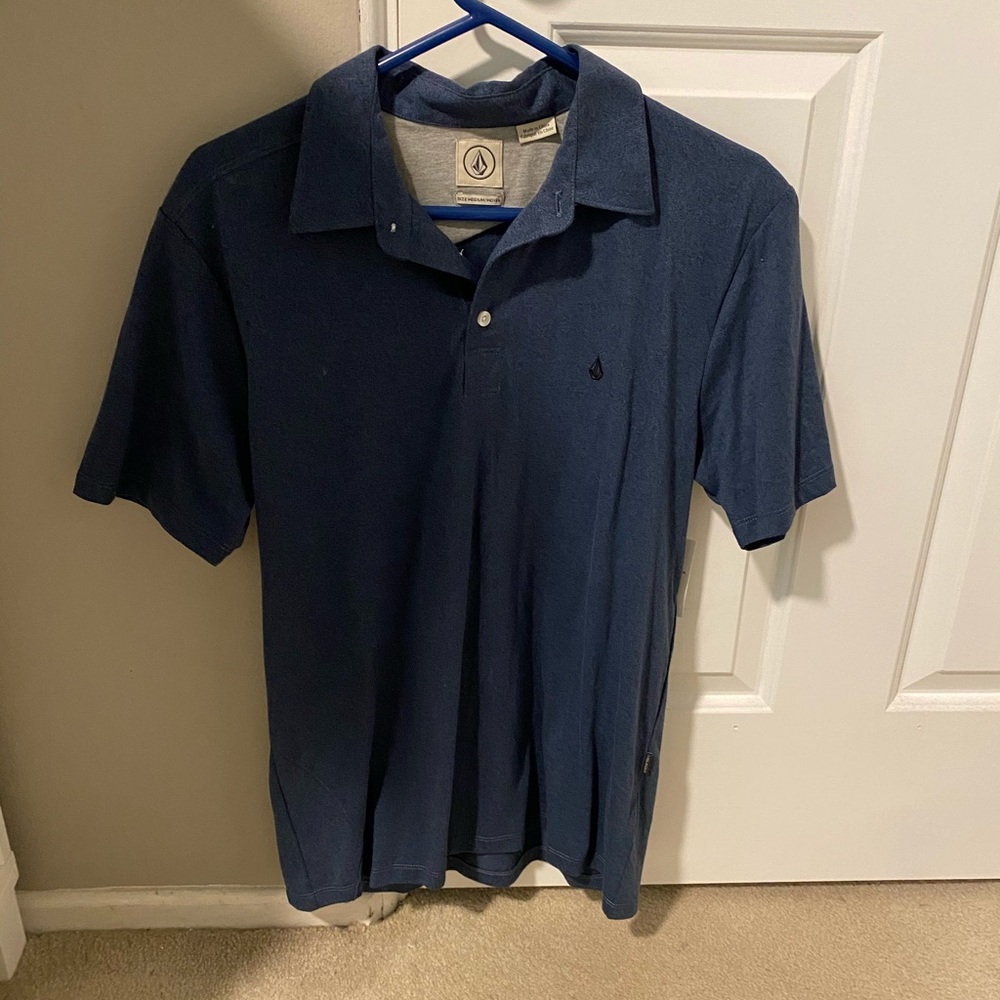 Blue Button Up V-Neck